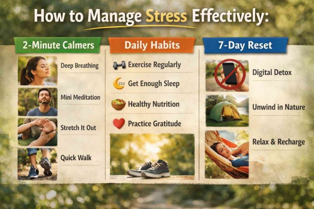 How to Manage Stress Effectively: 2-Minute Calmers, Daily Habits, and a 7-Day Reset